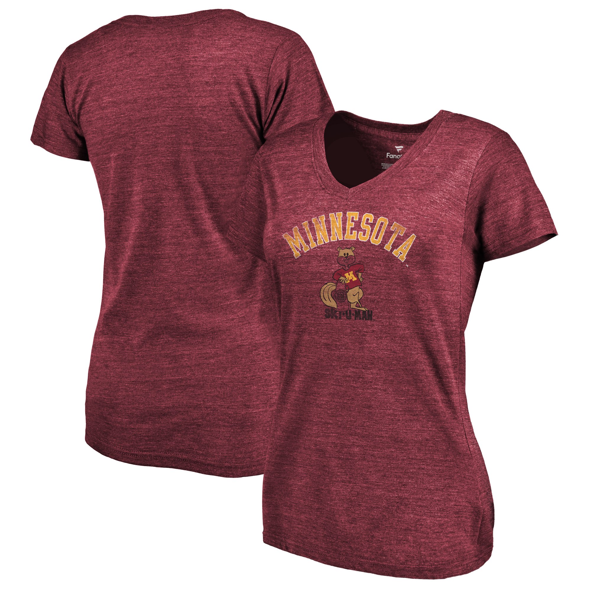 2020 NCAA Fanatics Branded Minnesota Golden Gophers Women Maroon Vault Arch Over Logo TriBlend VNeck TShirt->ncaa t-shirts->Sports Accessory
